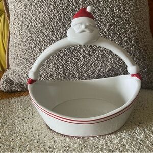 Fitz and Floyd 1982 Santa Candy Dish White & Red 7” X 7” 4.25” Porcelain